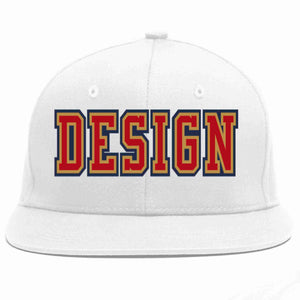 Conception personnalisée de casquette de baseball de sport à avant-toit plat blanc rouge-vieil or pour hommes/femmes/jeunes