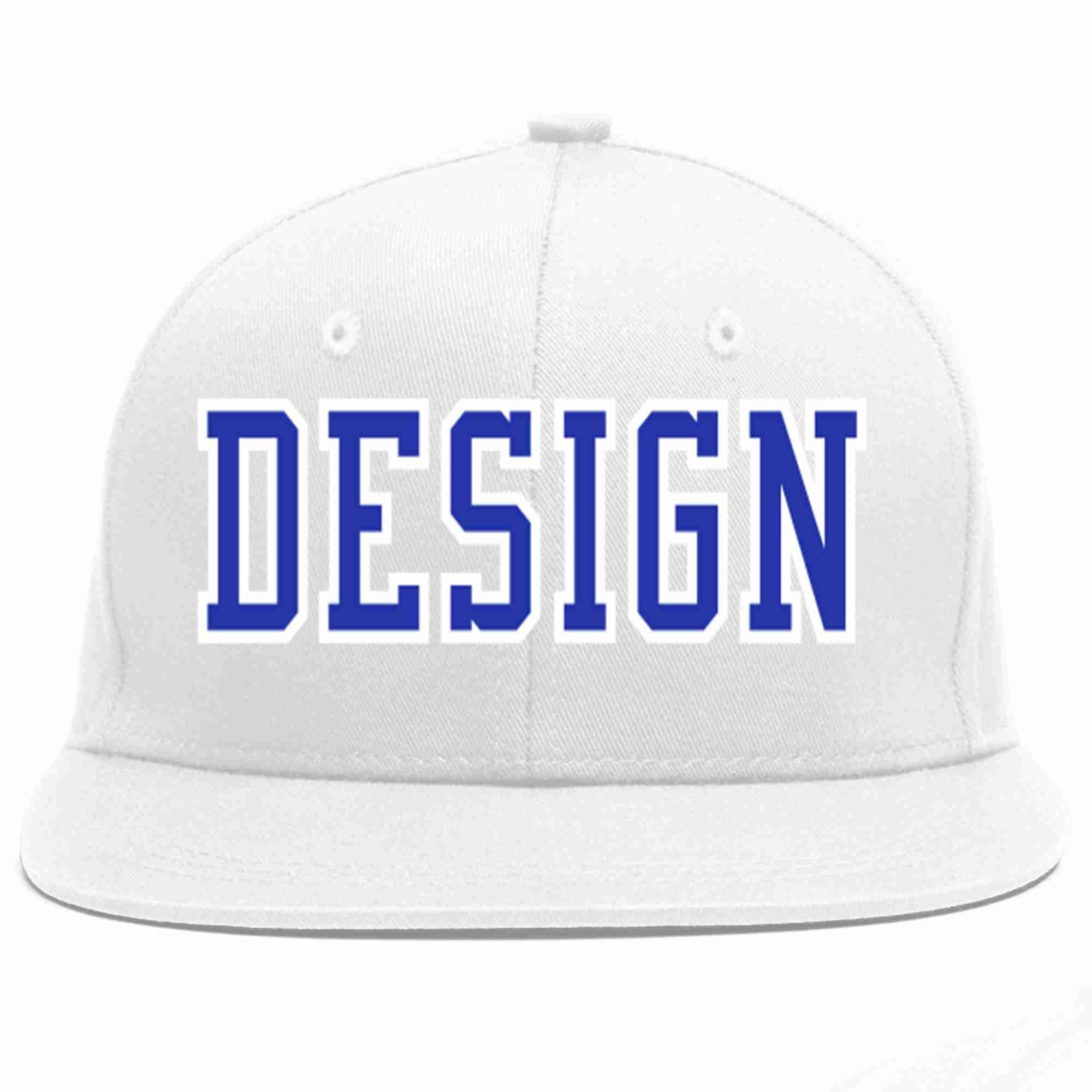 Custom White Royal-White Flat Eaves Sport Baseball Cap Design for Men/Women/Youth