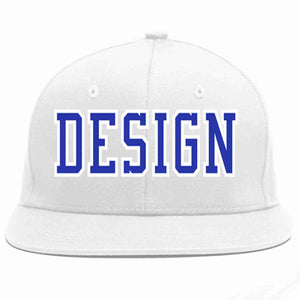 Conception personnalisée de casquette de baseball de sport à avant-toit plat blanc royal-blanc pour hommes/femmes/jeunes