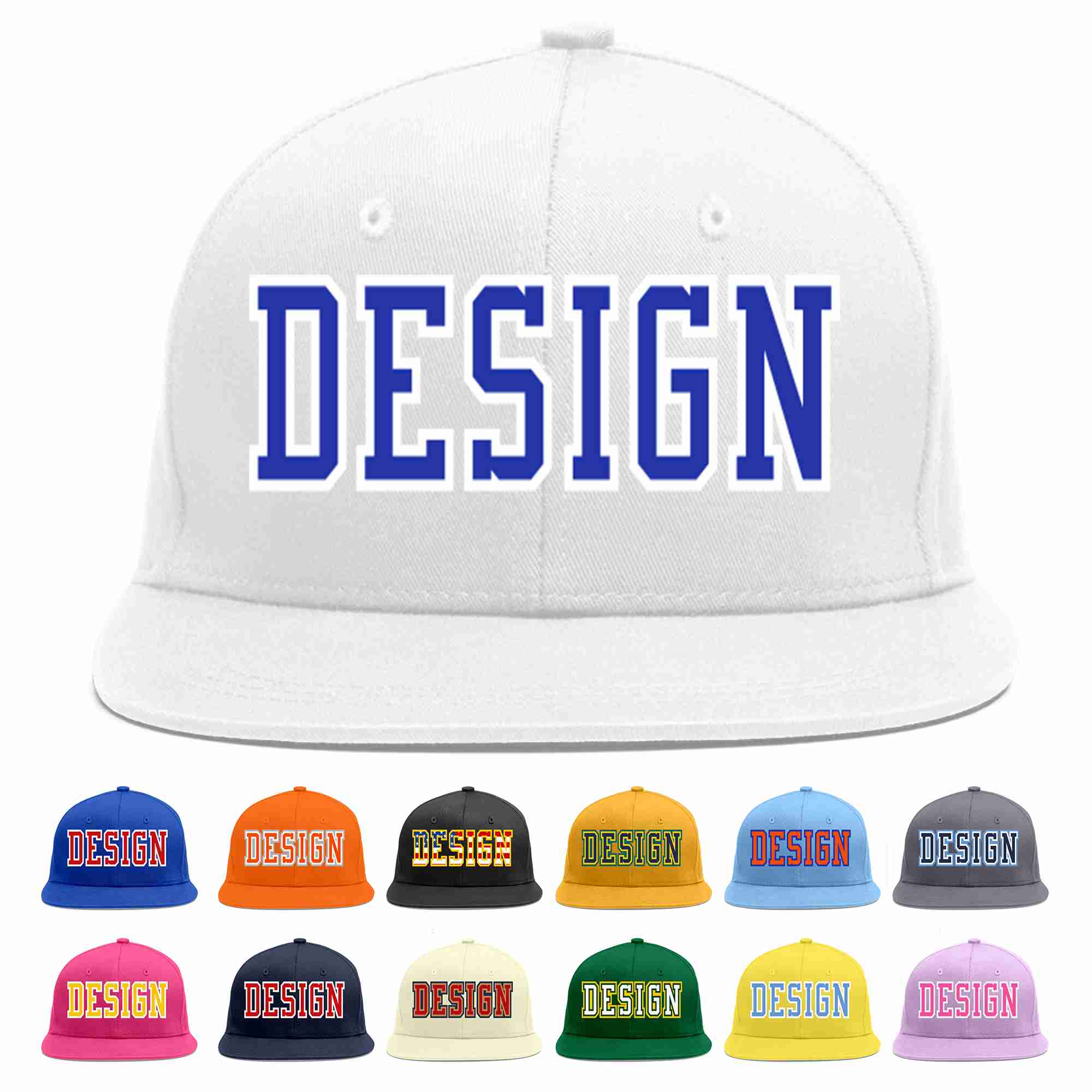 Custom White Royal-White Flat Eaves Sport Baseball Cap Design for Men/Women/Youth