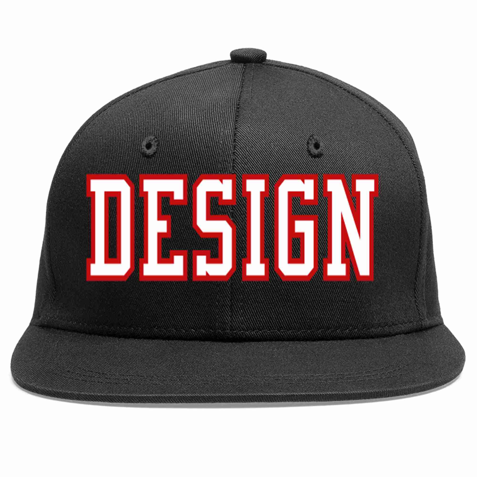 Conception personnalisée de casquette de baseball de sport à avant-toit plat noir blanc-rouge pour hommes/femmes/jeunes