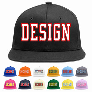 Custom Black White-Red Flat Eaves Sport Baseball Cap Design for Men/Women/Youth