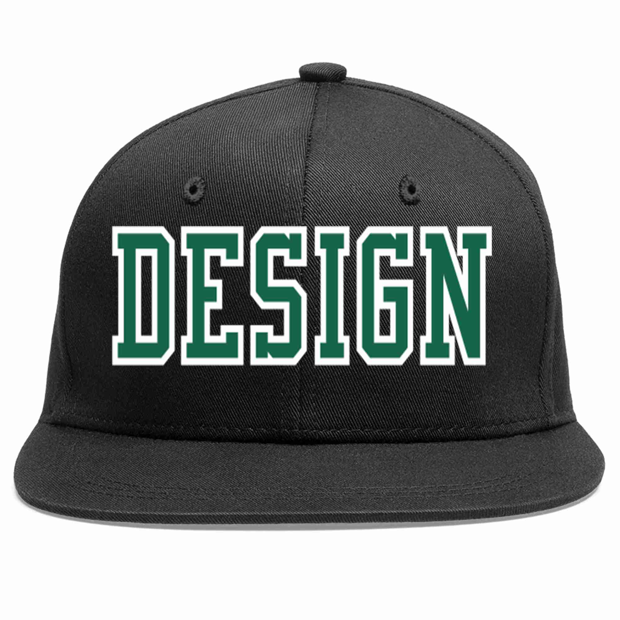 Custom Black Kelly Green-White Flat Eaves Sport Baseball Cap Design for Men/Women/Youth