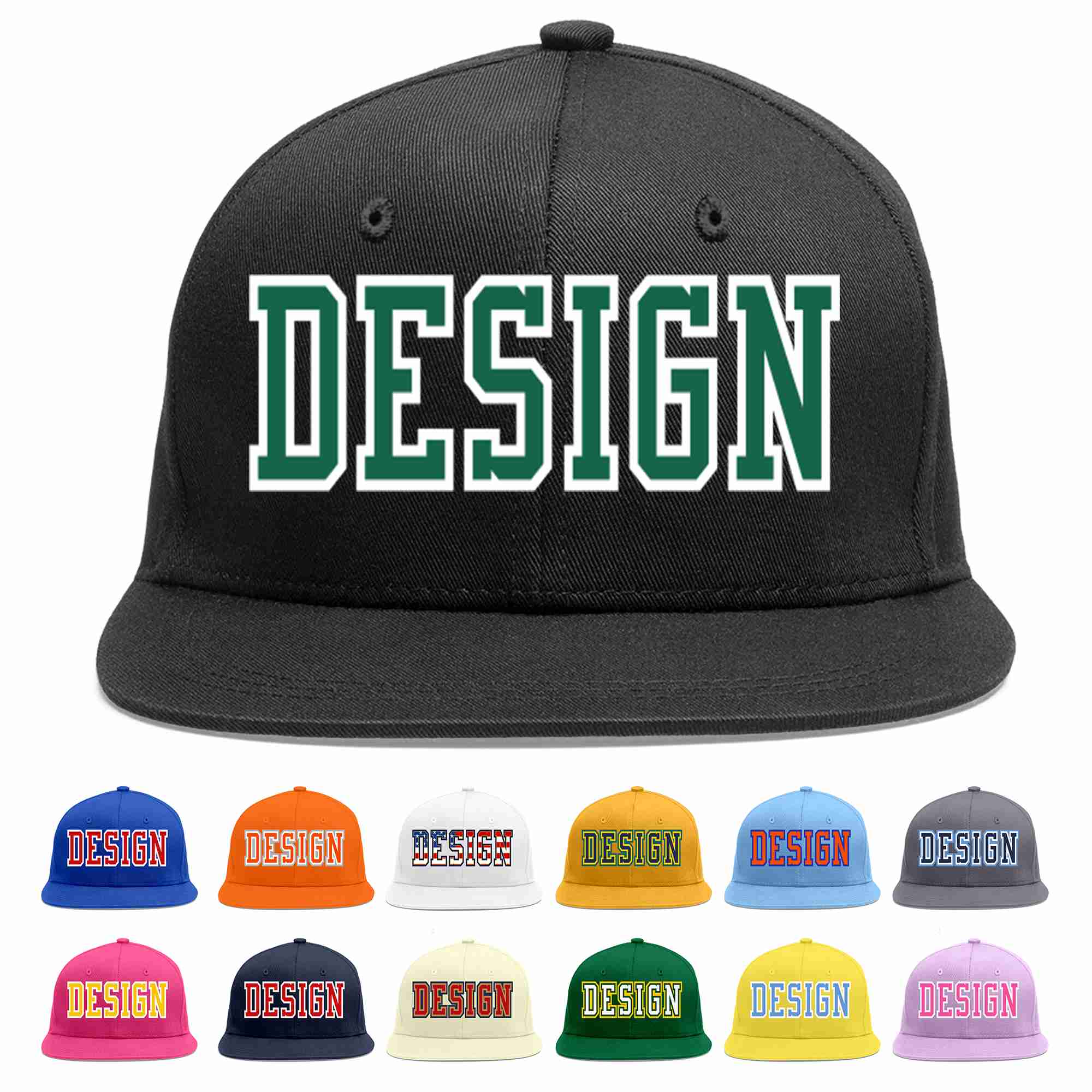 Custom Black Kelly Green-White Flat Eaves Sport Baseball Cap Design for Men/Women/Youth