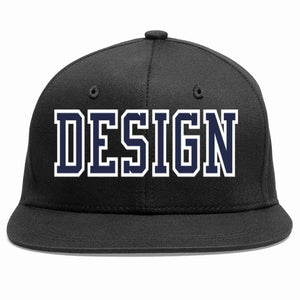 Custom Black Navy-White Flat Eaves Sport Baseball Cap Design for Men/Women/Youth