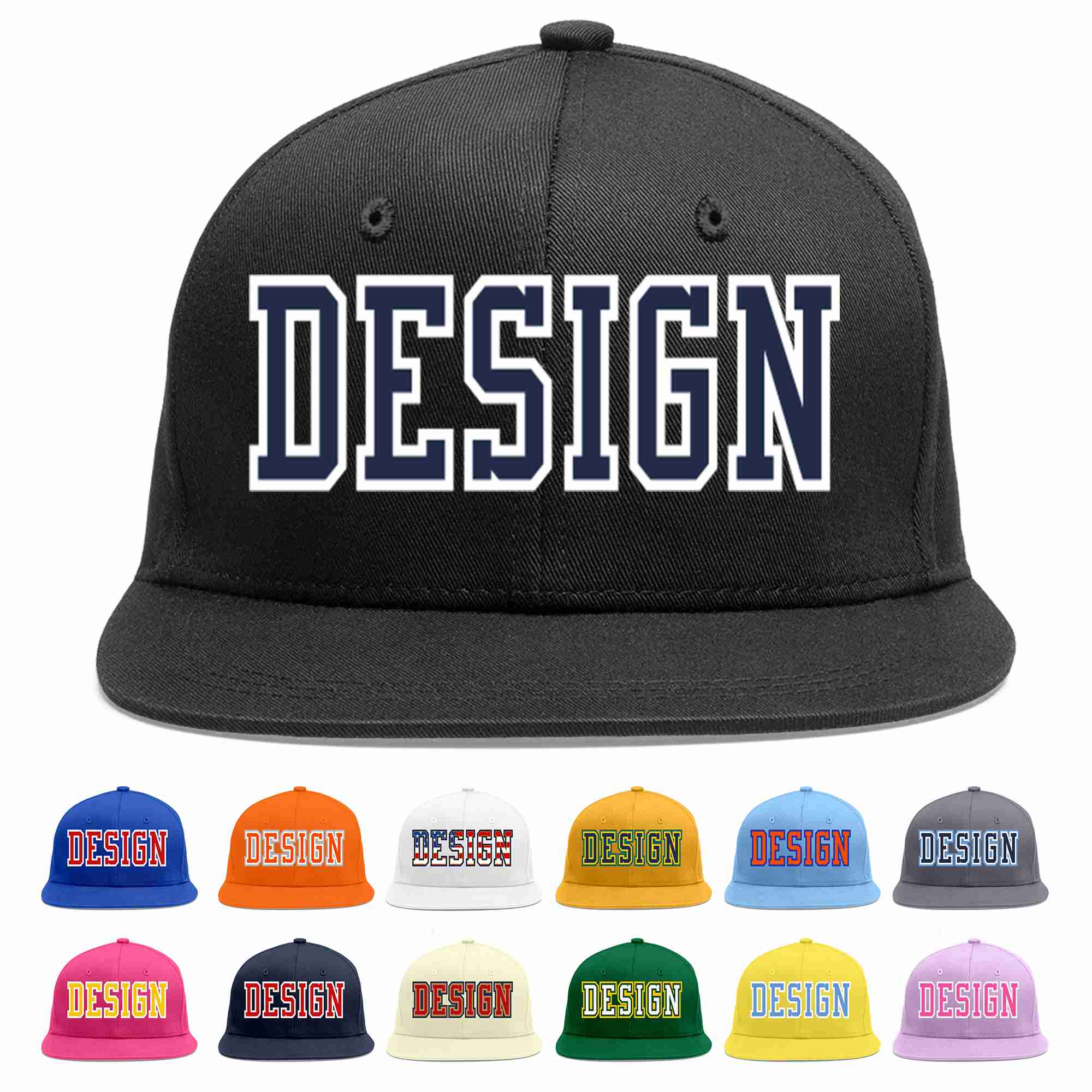 Custom Black Navy-White Flat Eaves Sport Baseball Cap Design for Men/Women/Youth