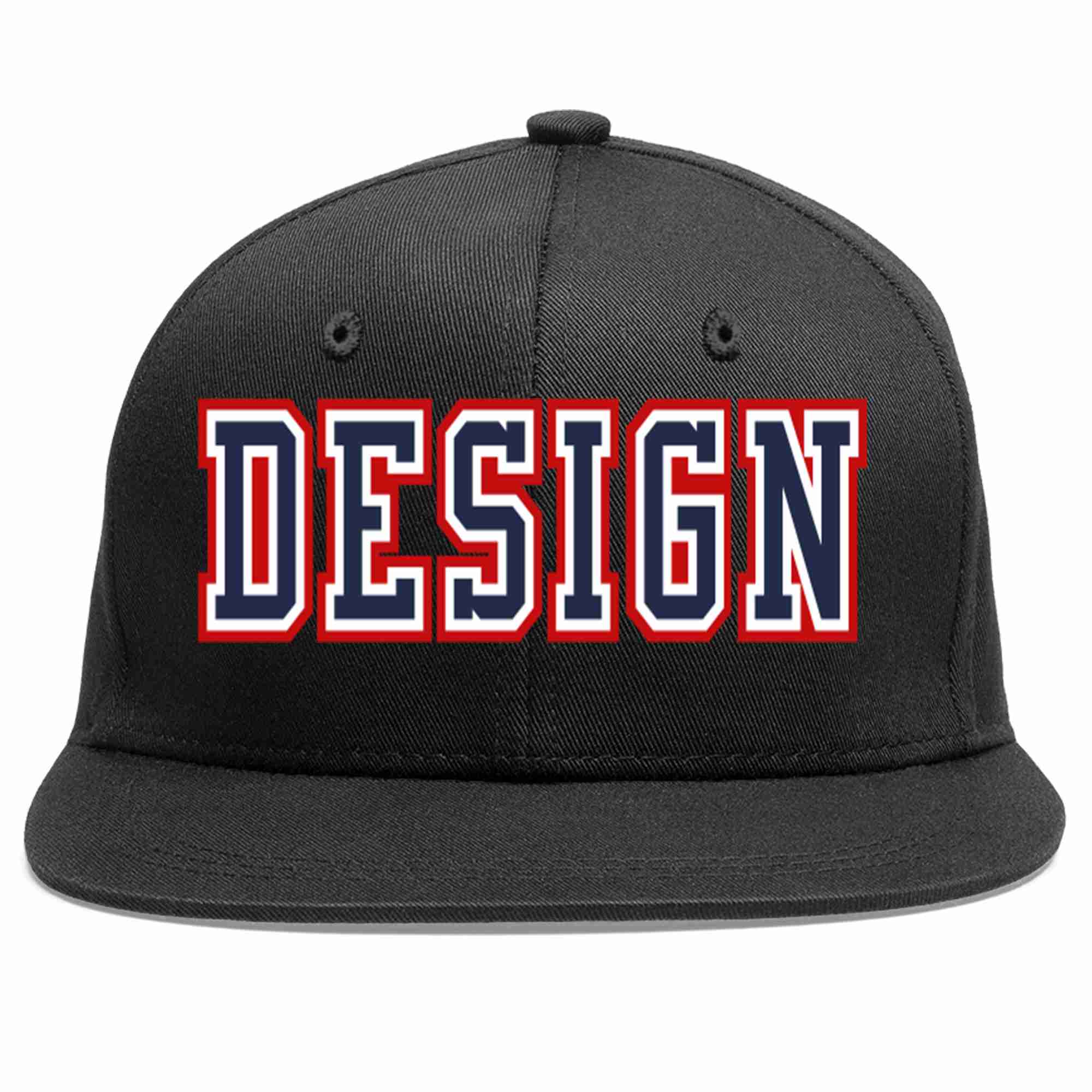 Custom Black Navy-White Flat Eaves Sport Baseball Cap Design for Men/Women/Youth