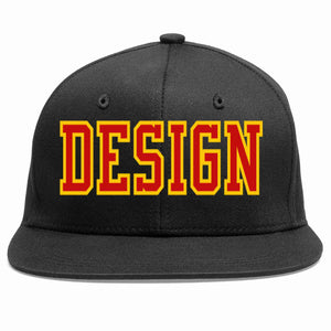 Custom Black Red-Yellow Flat Eaves Sport Baseball Cap Design for Men/Women/Youth