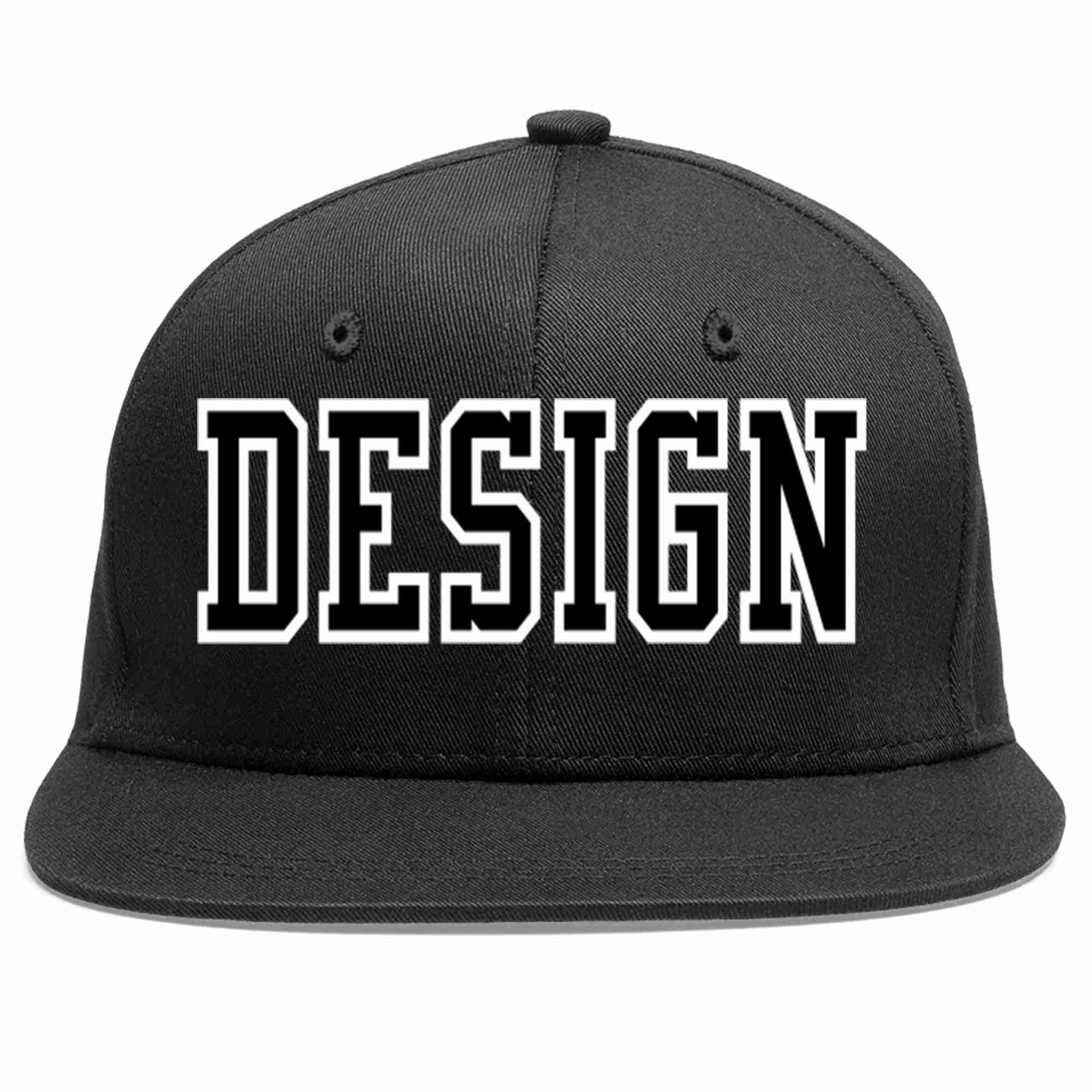 Custom Black Black-White Flat Eaves Sport Baseball Cap Design for Men/Women/Youth