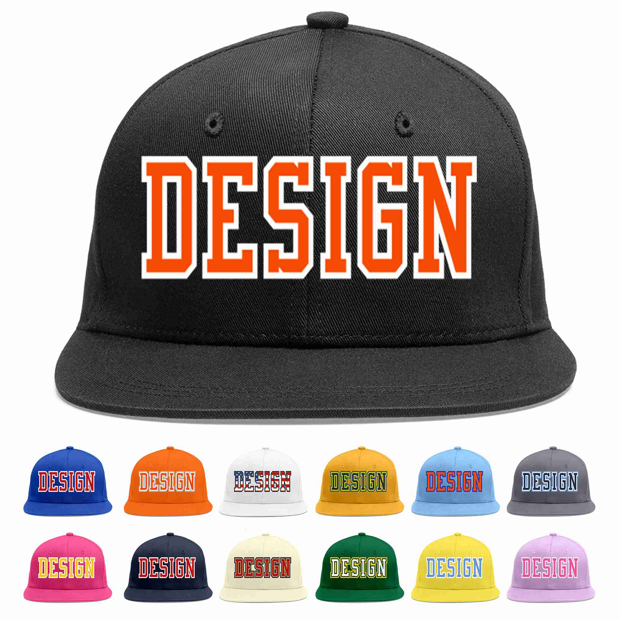 Custom Black Orange-White Flat Eaves Sport Baseball Cap Design for Men/Women/Youth