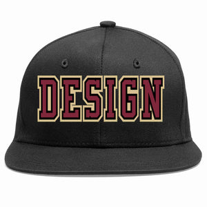 Custom Black Crimson-Black Flat Eaves Sport Baseball Cap Design for Men/Women/Youth