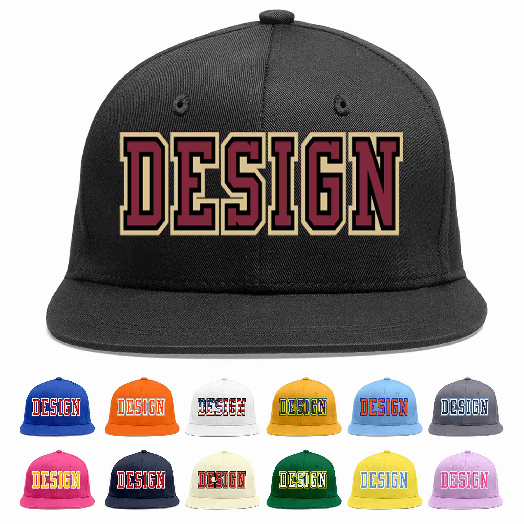 Custom Black Crimson-Black Flat Eaves Sport Baseball Cap Design for Men/Women/Youth