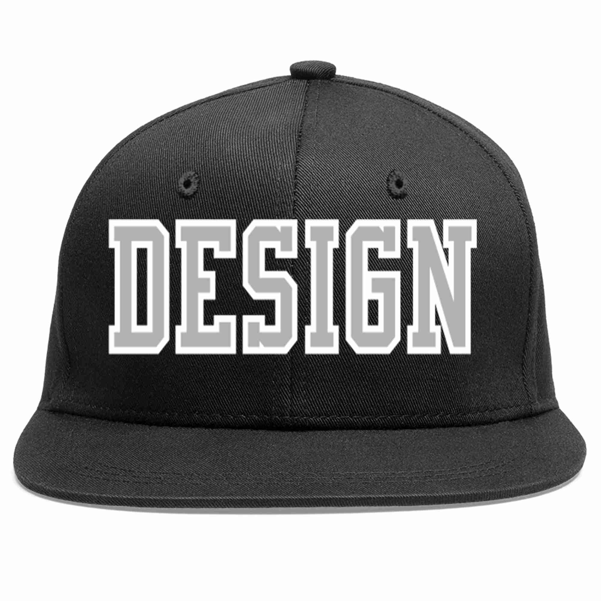 Conception personnalisée de casquette de baseball de sport à avant-toit plat noir gris-blanc pour hommes/femmes/jeunes