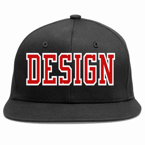 Custom Black Red-White Flat Eaves Sport Baseball Cap Design for Men/Women/Youth