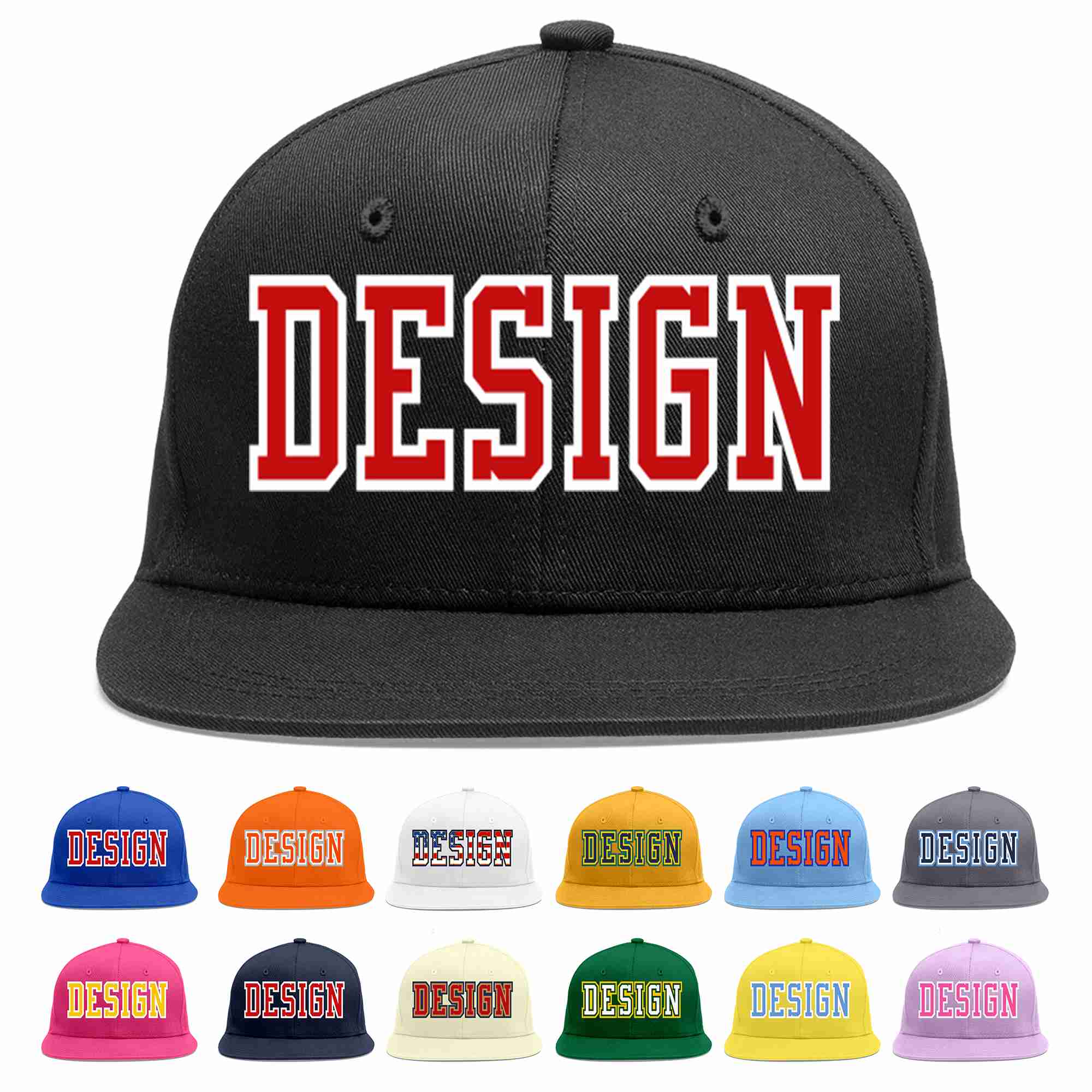 Custom Black Red-White Flat Eaves Sport Baseball Cap Design for Men/Women/Youth