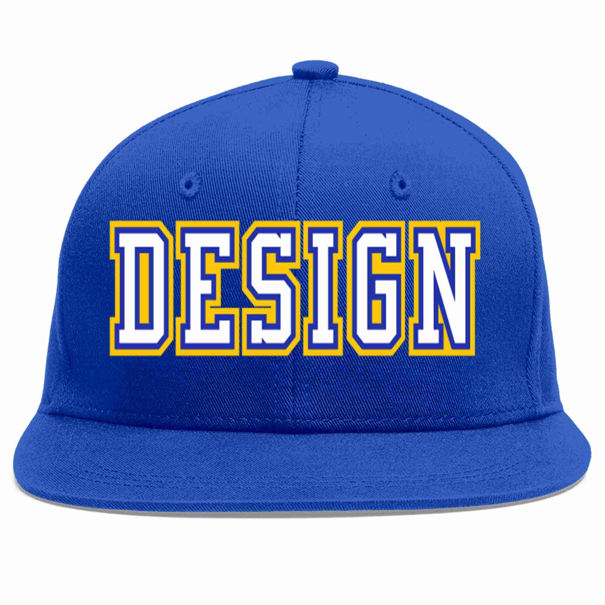 Custom Royal White-Royal Flat Eaves Sport Baseball Cap Design for Men/Women/Youth