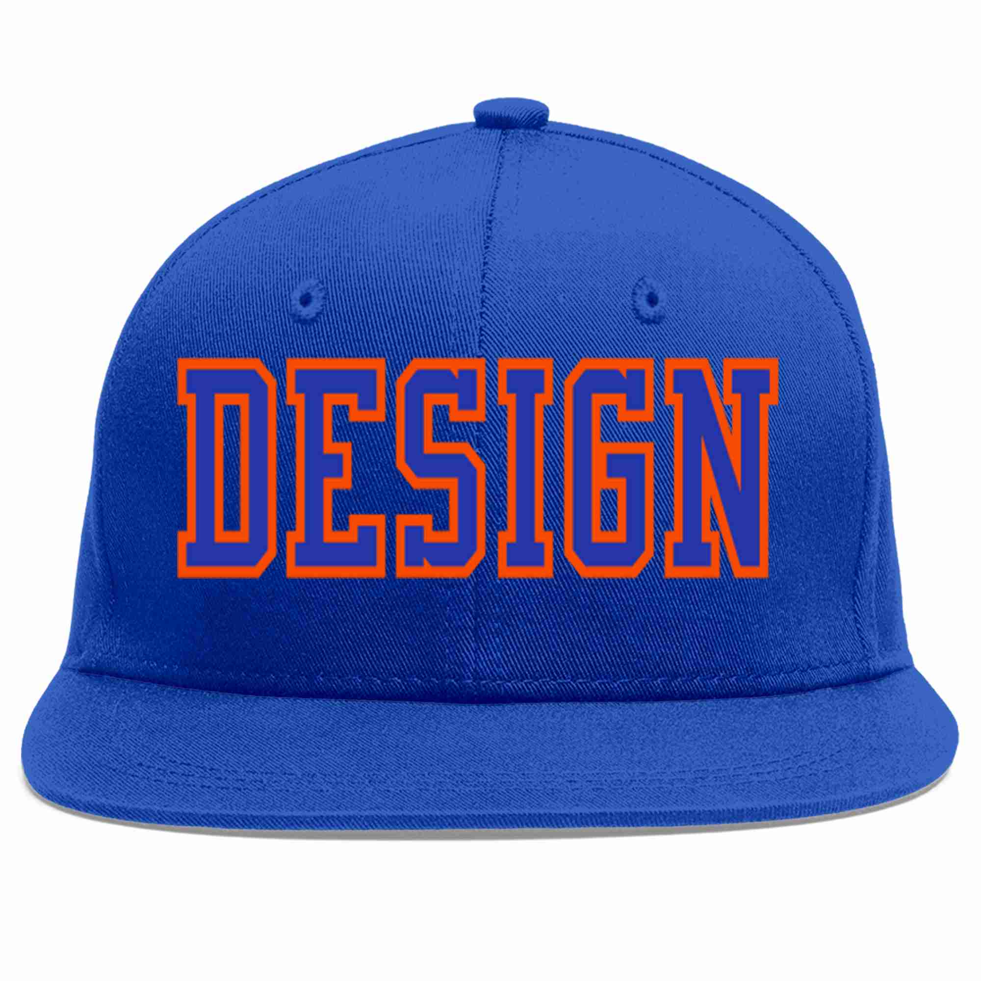 Custom Royal Royal-Orange Flat Eaves Sport Baseball Cap Design for Men/Women/Youth