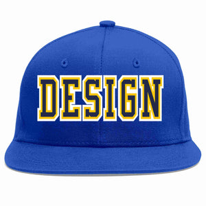 Custom Royal Navy-Gold Flat Eaves Sport Baseball Cap Design for Men/Women/Youth