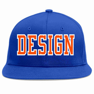 Custom Royal Orange-White Flat Eaves Sport Baseball Cap Design for Men/Women/Youth