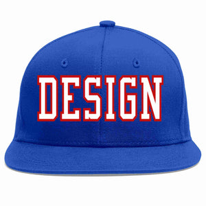 Custom Royal White-Red Flat Eaves Sport Baseball Cap Design for Men/Women/Youth