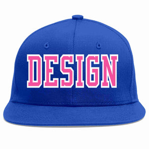 Custom Royal Pink-White Flat Eaves Sport Baseball Cap Design for Men/Women/Youth