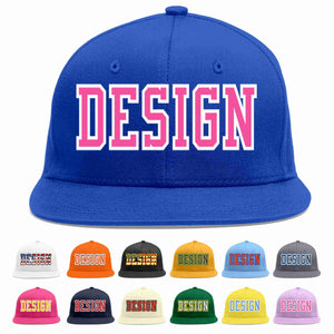 Custom Royal Pink-White Flat Eaves Sport Baseball Cap Design for Men/Women/Youth