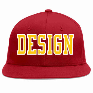 Custom Red Gold-White Flat Eaves Sport Baseball Cap Design for Men/Women/Youth