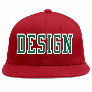 Custom Red Kelly Green-White Flat Eaves Sport Baseball Cap Design for Men/Women/Youth