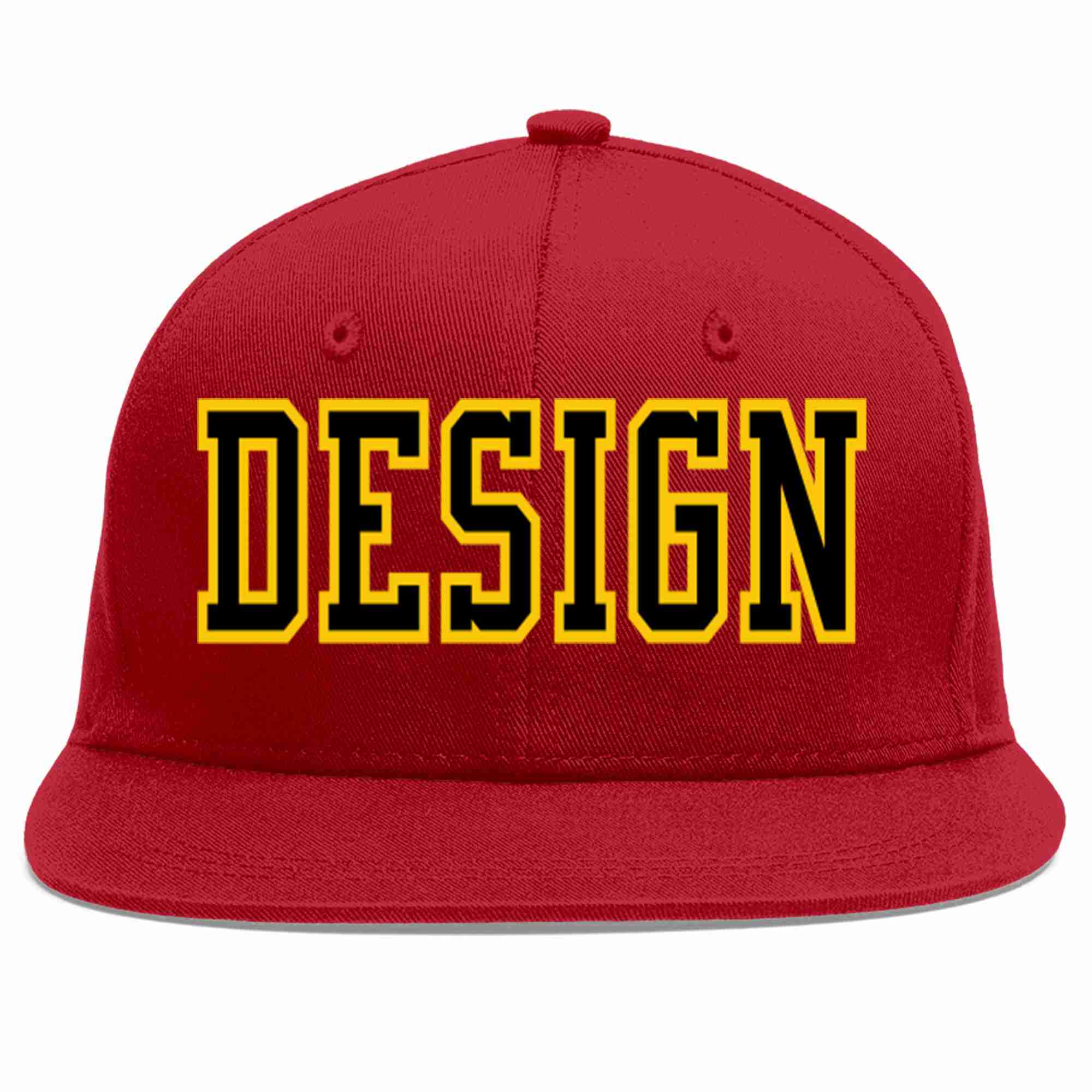 Custom Red Black-Gold Flat Eaves Sport Baseball Cap Design for Men/Women/Youth