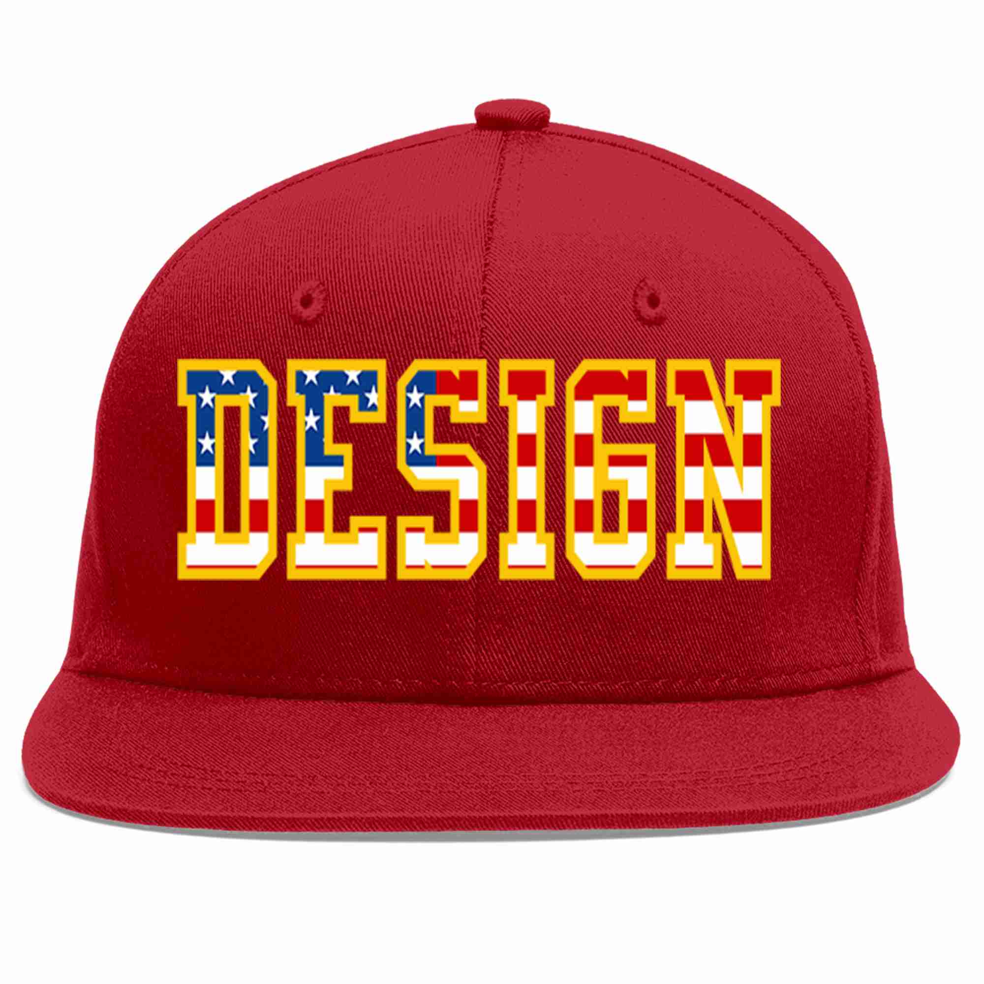 Custom Red Vintage USA Flag-Gold Flat Eaves Sport Baseball Cap Design for Men/Women/Youth