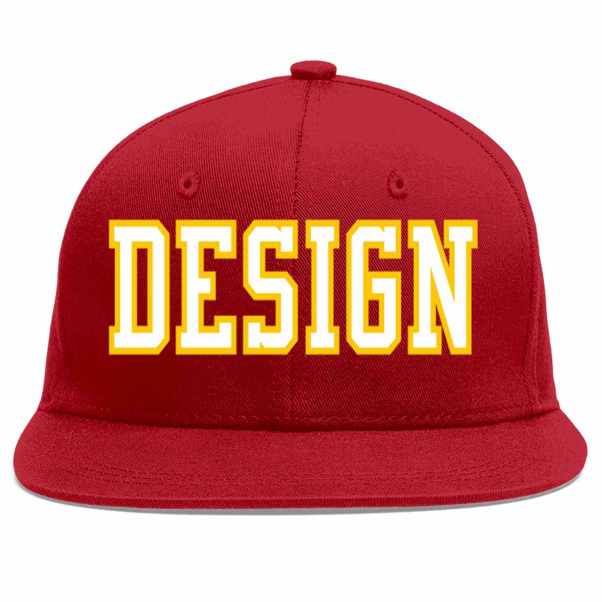 Custom Red White-Gold Flat Eaves Sport Baseball Cap Design for Men/Women/Youth