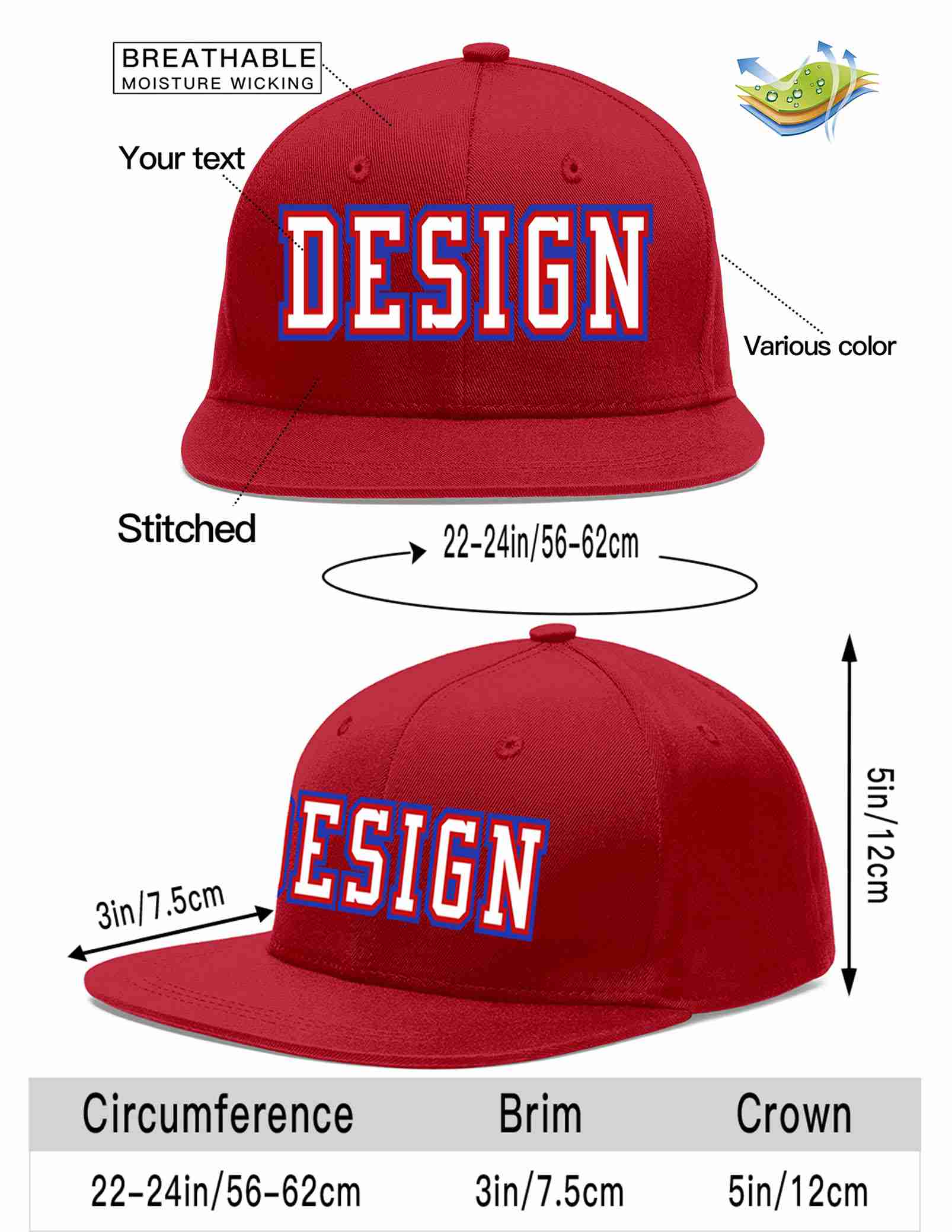 Custom Red White-Red Flat Eaves Sport Baseball Cap Design for Men/Women/Youth