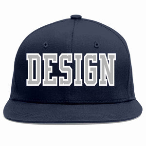 Custom Navy Gray-White Flat Eaves Sport Baseball Cap Design for Men/Women/Youth