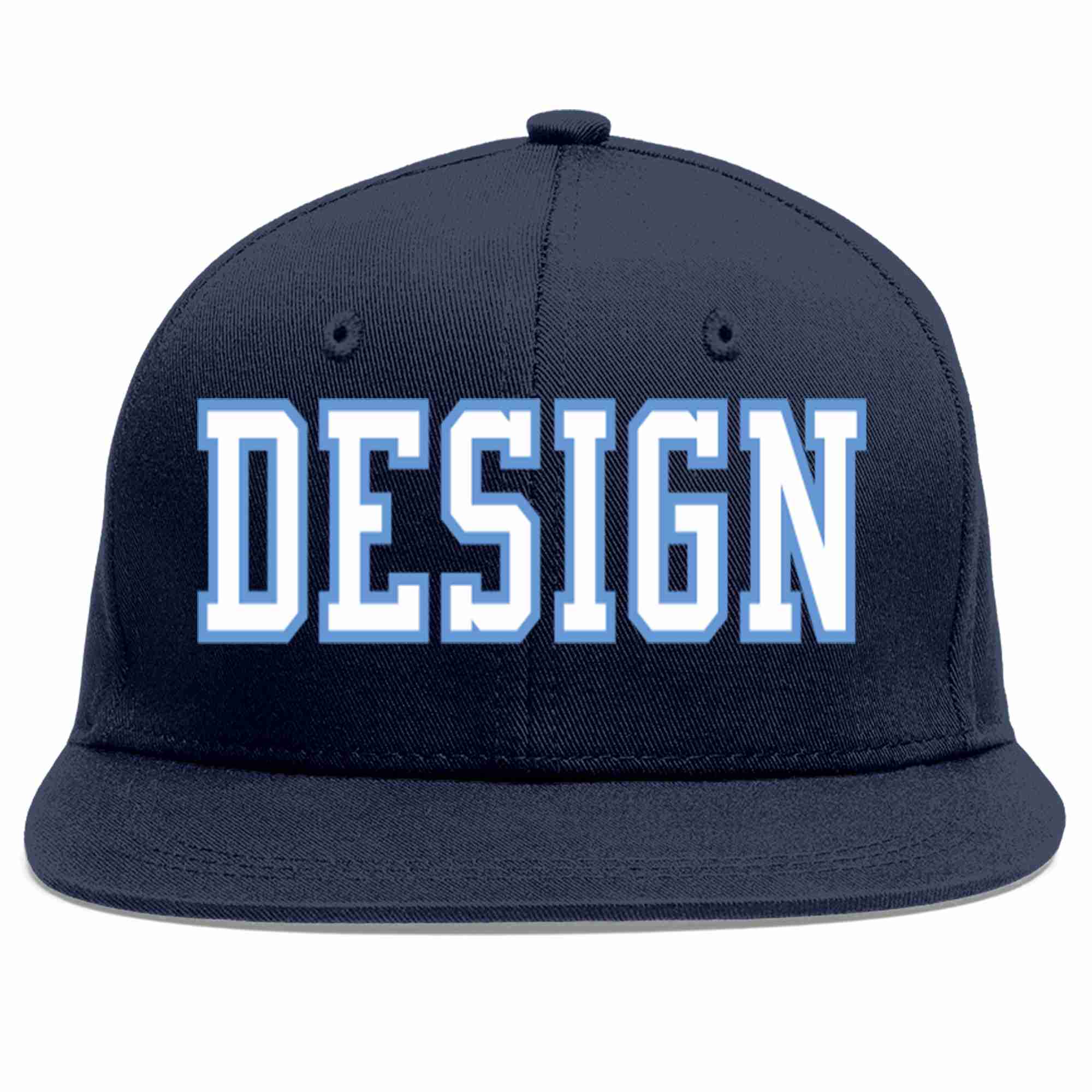 Custom Navy White-Light Blue Flat Eaves Sport Baseball Cap Design for Men/Women/Youth