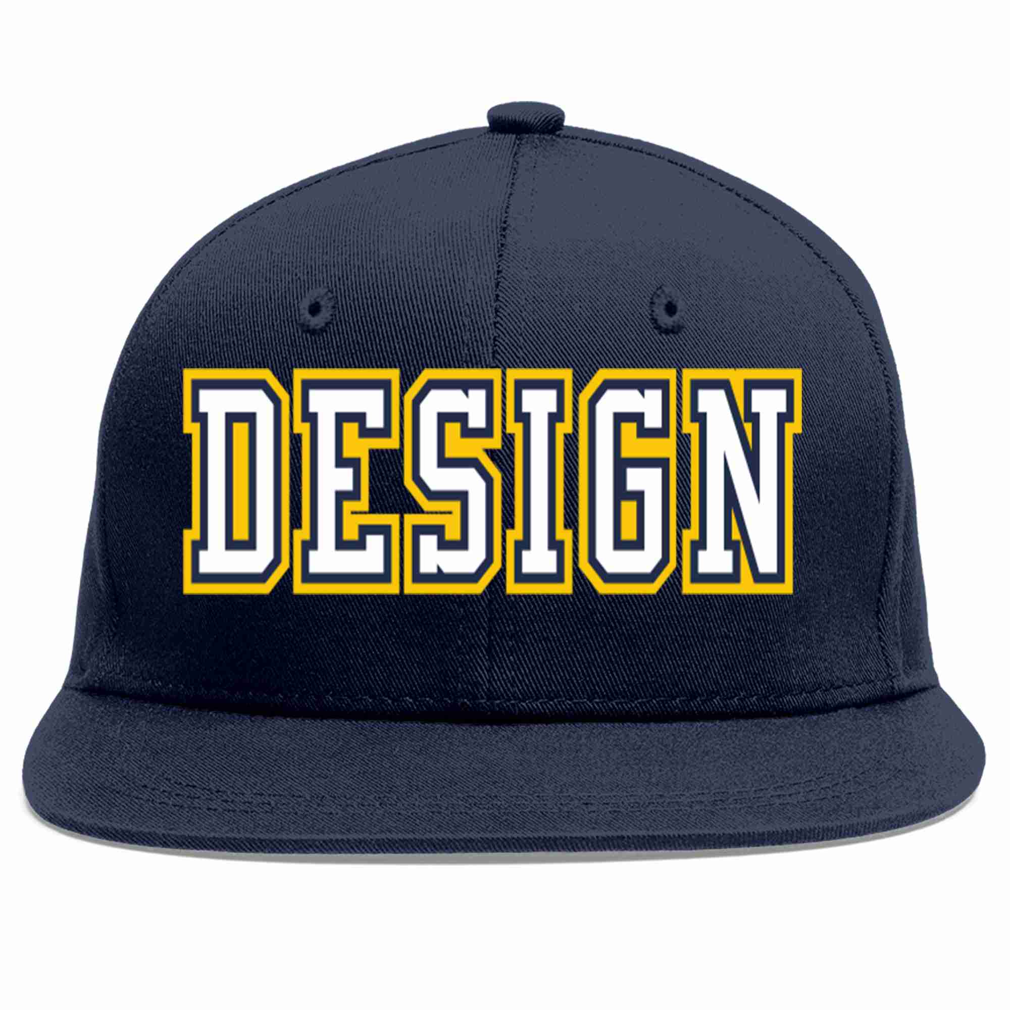 Custom Navy White-Navy Flat Eaves Sport Baseball Cap Design for Men/Women/Youth