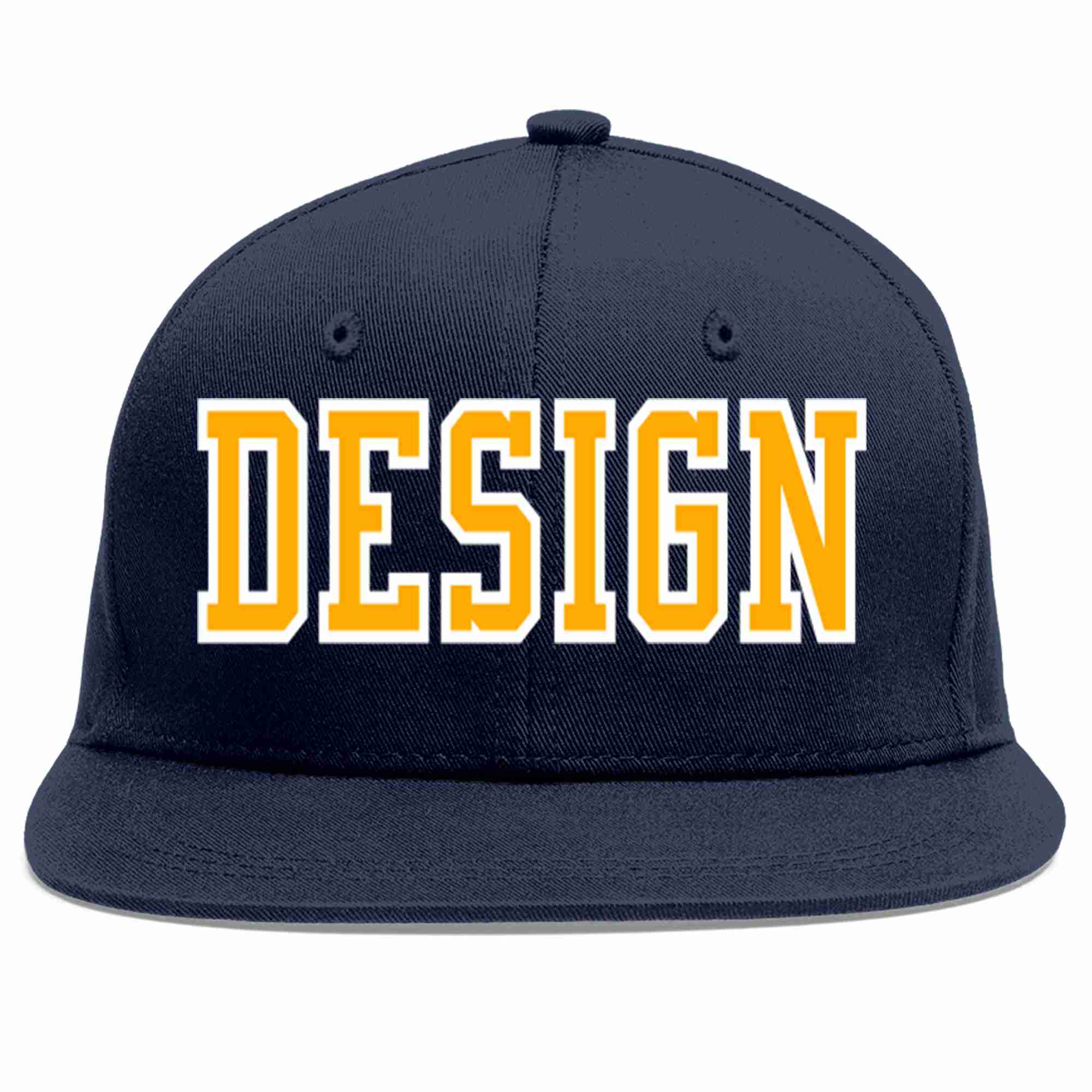 Conception personnalisée de casquette de baseball de sport à avant-toit plat jaune-blanc marine pour hommes/femmes/jeunes