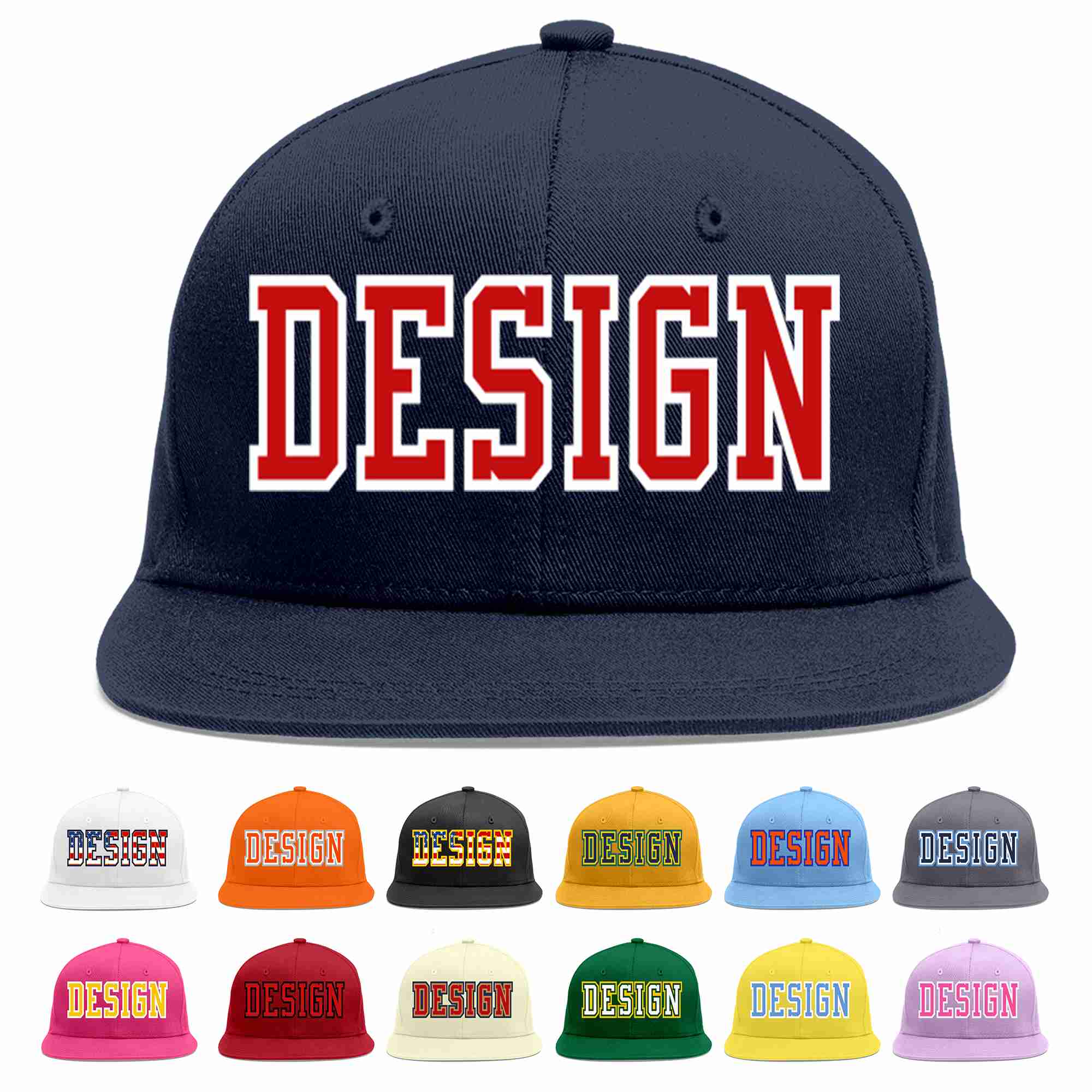 Custom Navy Red-White Flat Eaves Sport Baseball Cap Design for Men/Women/Youth