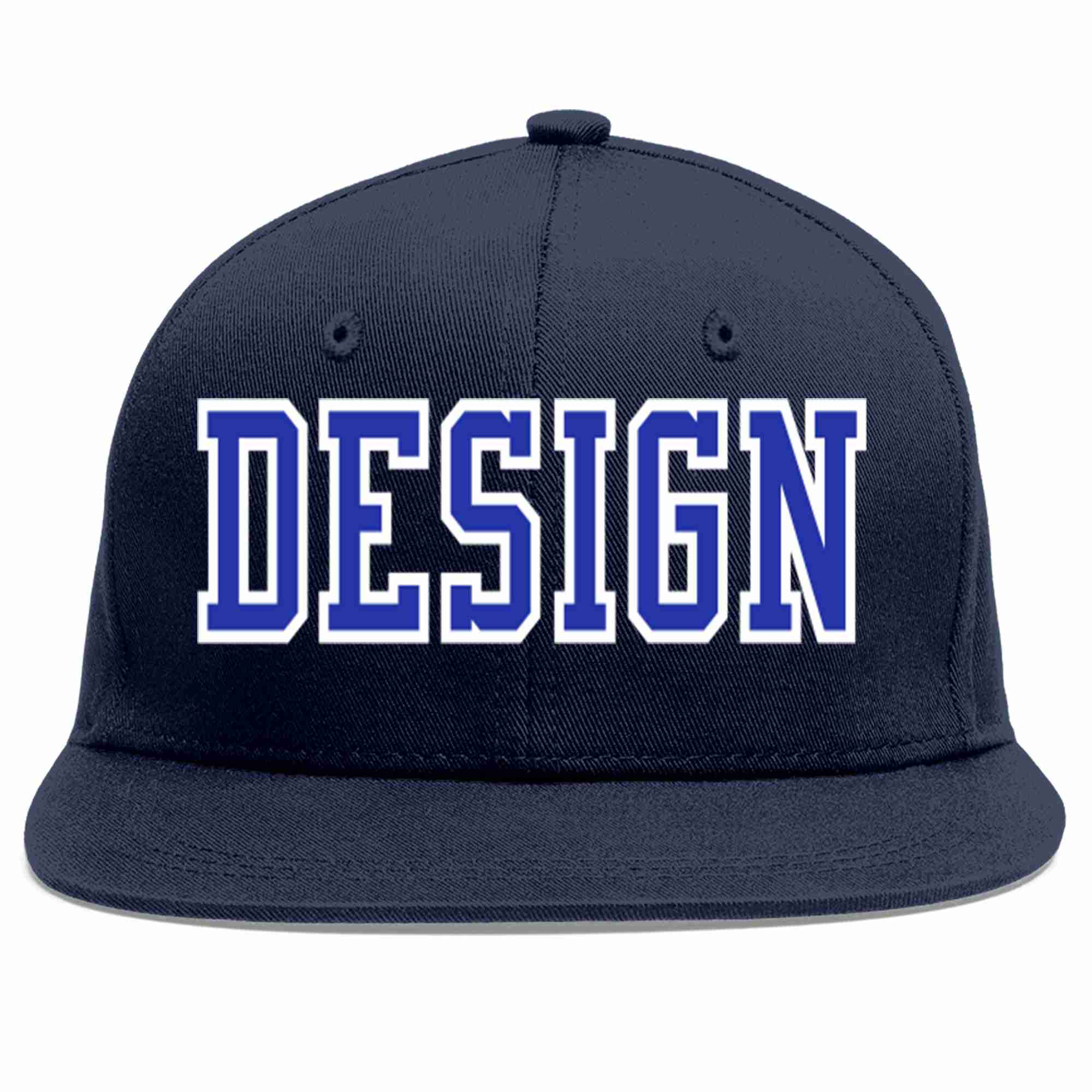 Custom Navy Royal-White Flat Eaves Sport Baseball Cap Design for Men/Women/Youth