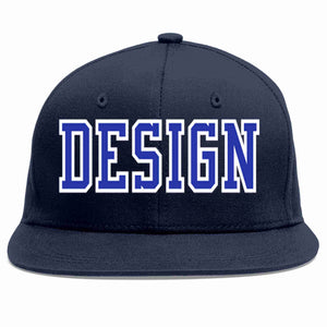 Conception personnalisée de casquette de baseball de sport à avant-toit plat bleu marine royal-blanc pour hommes/femmes/jeunes