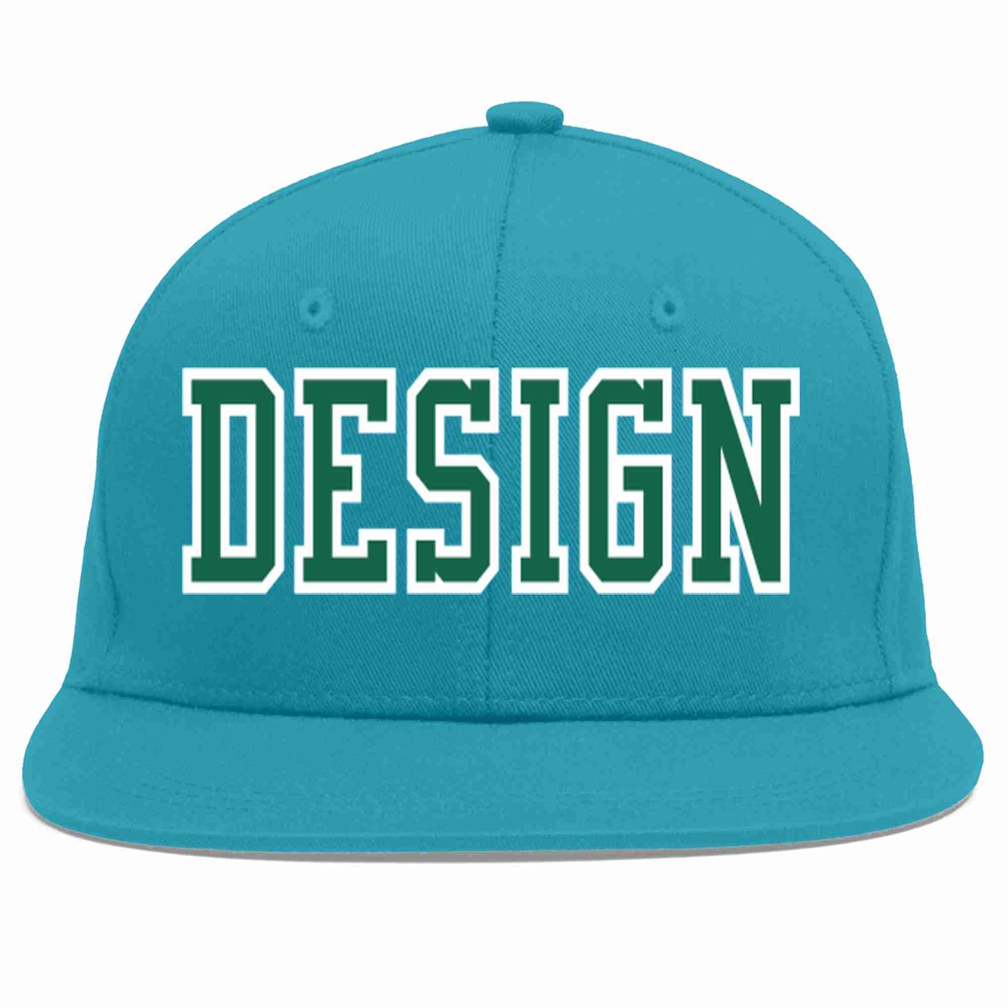 Custom Aqua Green-White Flat Eaves Sport Baseball Cap Design for Men/Women/Youth