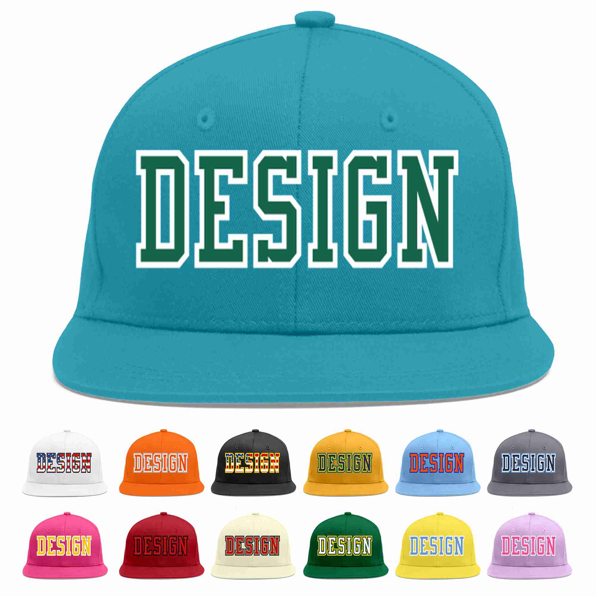 Custom Aqua Green-White Flat Eaves Sport Baseball Cap Design for Men/Women/Youth