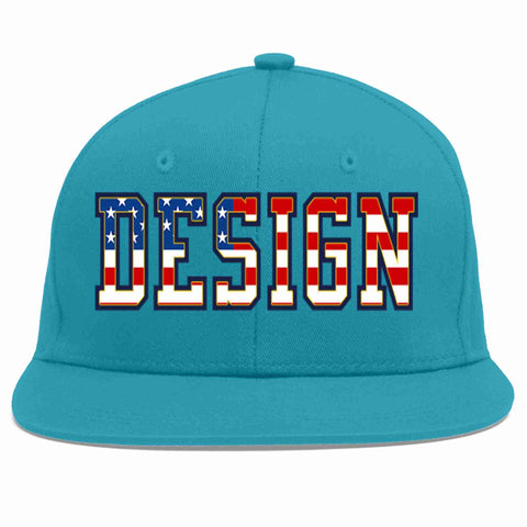 Custom Aqua Vintage USA Flag-Gold Flat Eaves Sport Baseball Cap Design for Men/Women/Youth
