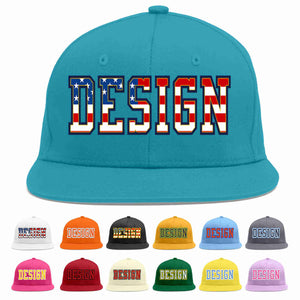 Custom Aqua Vintage USA Flag-Gold Flat Eaves Sport Baseball Cap Design for Men/Women/Youth