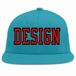 Custom Aqua Red-Navy Flat Eaves Sport Baseball Cap Design for Men/Women/Youth