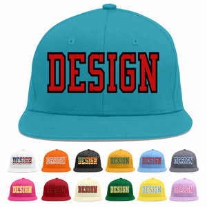 Custom Aqua Red-Navy Flat Eaves Sport Baseball Cap Design for Men/Women/Youth