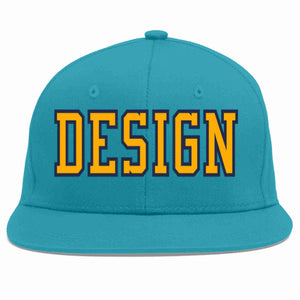 Custom Aqua Yellow-Navy Flat Eaves Sport Baseball Cap Design for Men/Women/Youth