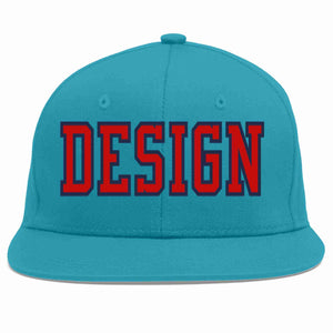 Custom Aqua Red-Navy Flat Eaves Sport Baseball Cap Design for Men/Women/Youth