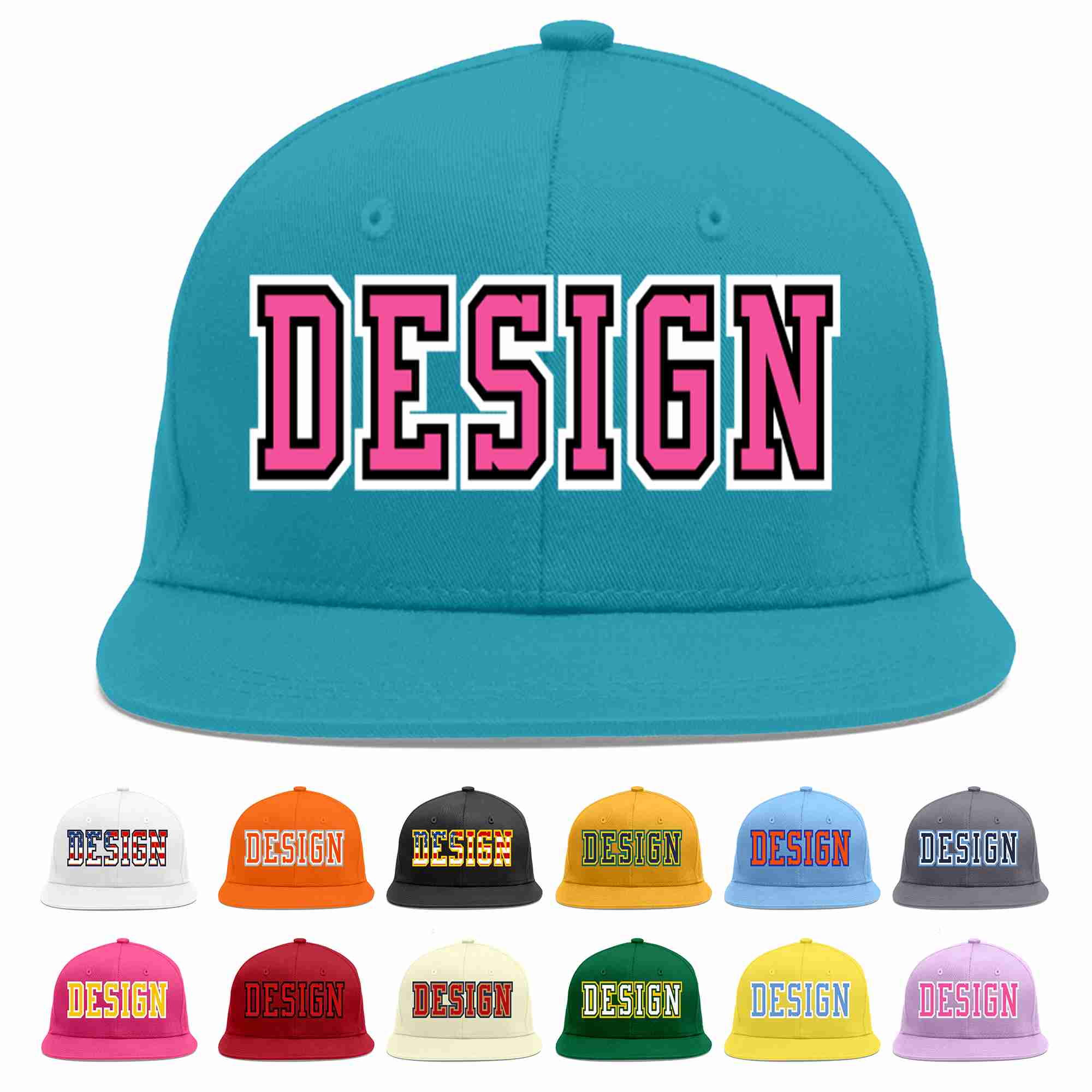 Custom Aqua Pink-White Flat Eaves Sport Baseball Cap Design for Men/Women/Youth