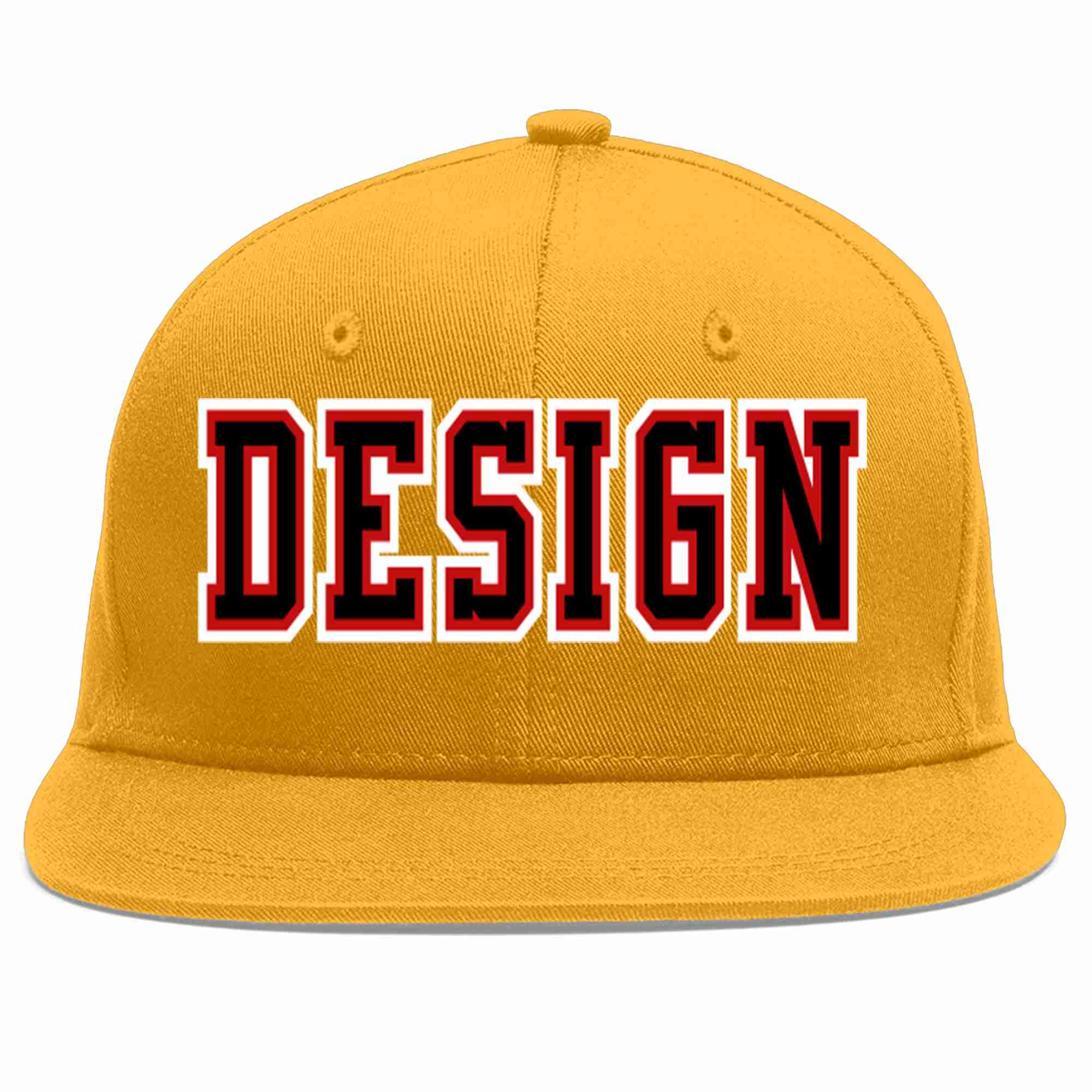 Custom Gold Black-Red Flat Eaves Sport Baseball Cap Design for Men/Women/Youth