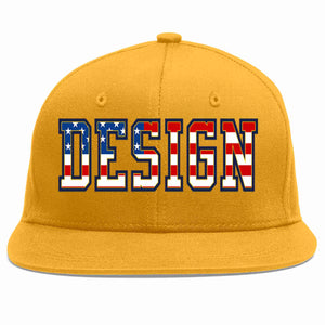 Custom Gold Vintage USA Flag-Gold Flat Eaves Sport Baseball Cap Design for Men/Women/Youth